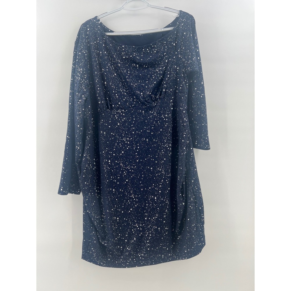 Shein Women 2XL Navy Blue Sparkle Rhinestone Cape Sleeve Cocktail Party Dress